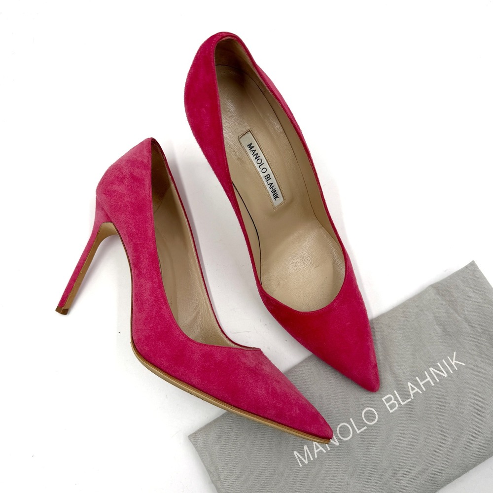 Manolo Blahnik BB Pumps Hot Pink Suede Pointed Toe Stiletto Heels Sz 40 / 10